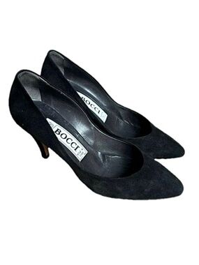 Vintage 80's Bocci Black Suede Pumps Shoes Made In Italy - Size 37.5 EU